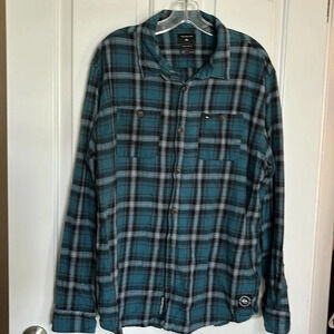 EUC QUICKSILVER mens blue plaid cotton shirt regular fit size XL